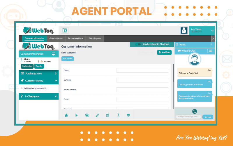 Agent Portal window of WebToq - sales productivity tools