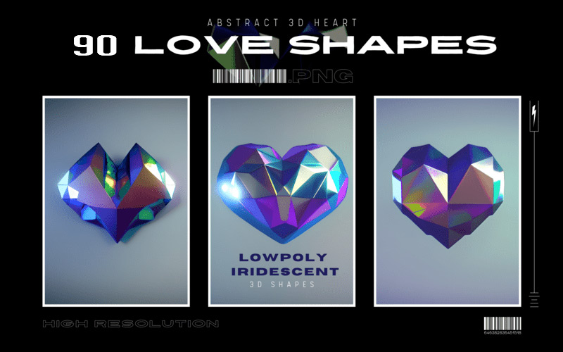 Abstract 3D Love Shapes & Iridescent Heart Bundle