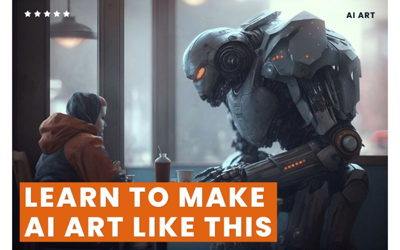 A robot with a kid in an eatery - ai art generator course