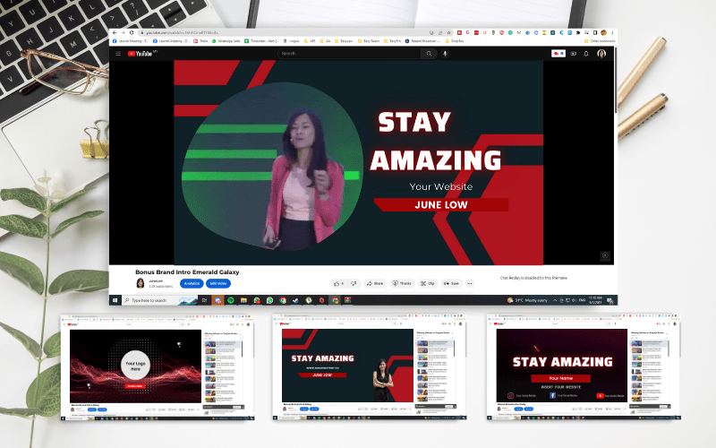 Red and green themed video branding template for Canva