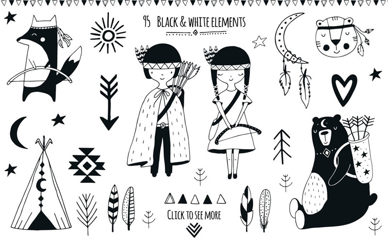 Kids Graphic Design Bundle - Black & White Elements