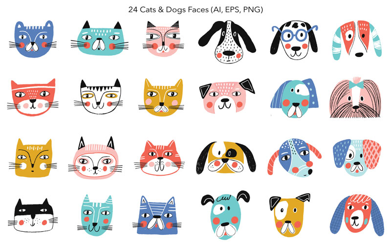 Kids Graphic Design Bundle - Cats & Dogs Faces