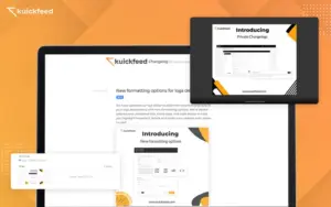 A laptop screen showing several screenshots of this changelog software.