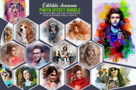 A collage of 16+ editable awesome photo effects bundle.