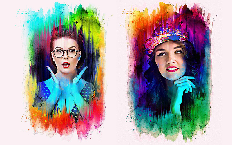 A woman with spectacles and a girl with a bandana posing with a pretty smile on her face and watercolor Photo effects bundle added.