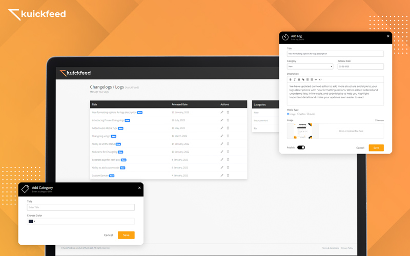 A laptop screen showing several screenshots of this changelog software.