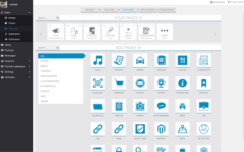 A preview of the features of the AppLoadYou tool which includes, all the widgets and the features which a user can add.