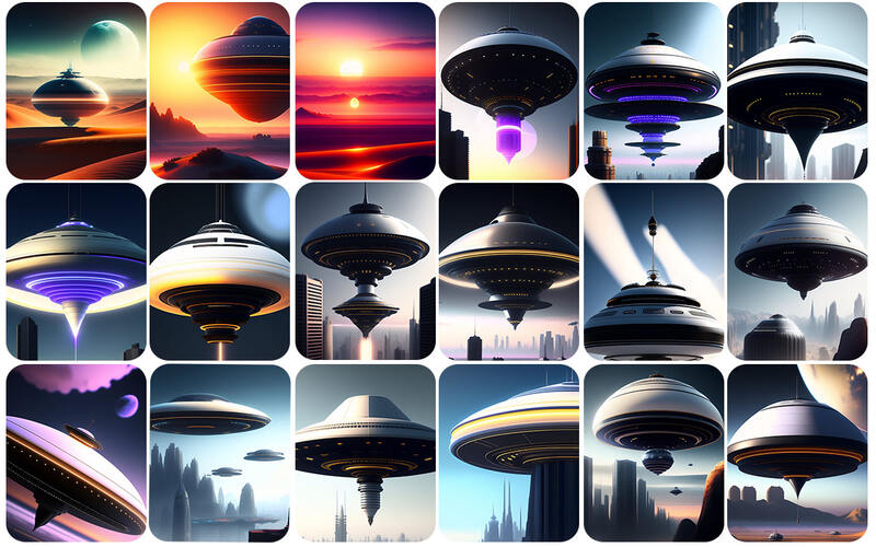 Collage Of UFO's in space Illustrations