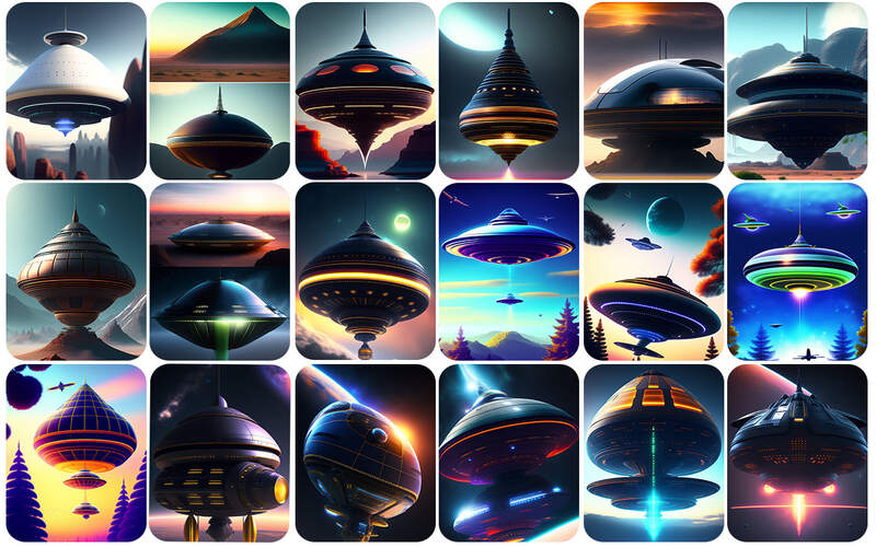180 UFO Illustrated Image Bundle showcasing UFO's coloured light beams