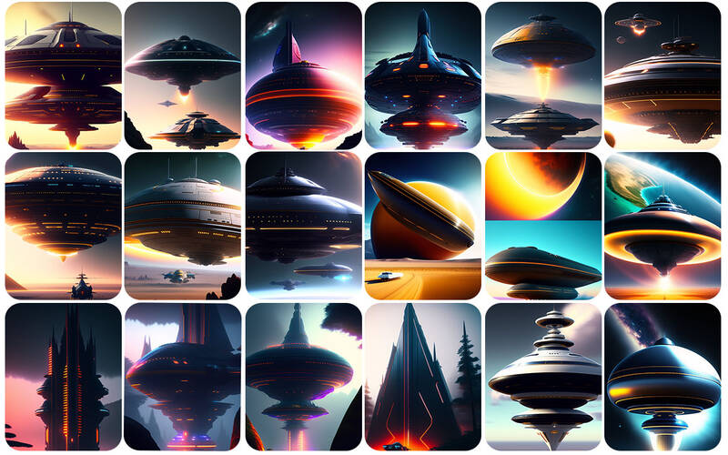180alien spaceship illustration in different coloured backgrounds