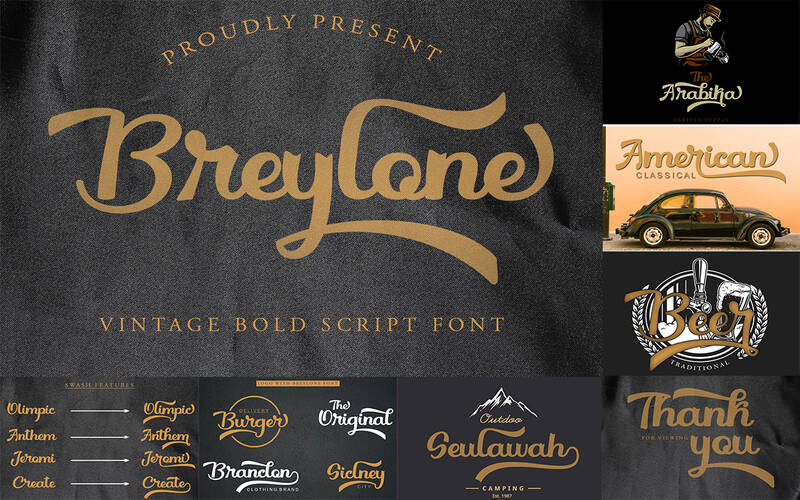 Breylone vintage script font, hand lettered fonts