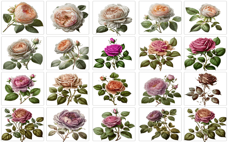 Collage of pink rose clipart