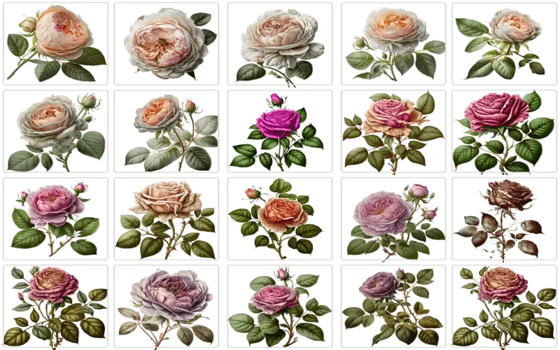 Collage of pink rose clipart