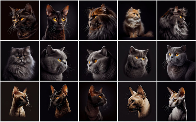 Collage of black and ginger high-quality cat images