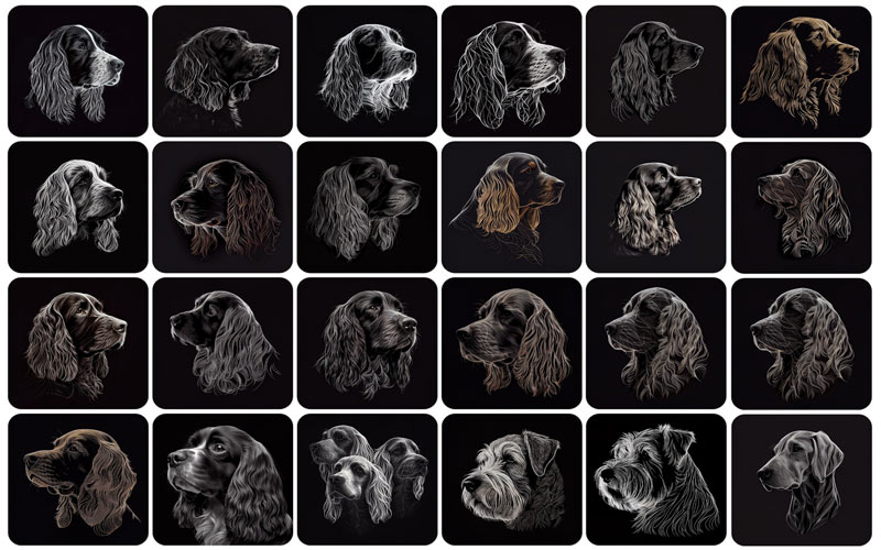 Image of the Bundle. A collage of 24 images of dog different dog breeds.