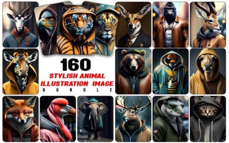 A collage of Stylish Animals Images like Tiger, Deer, Cat, Cheetah dressed in stylish clothes