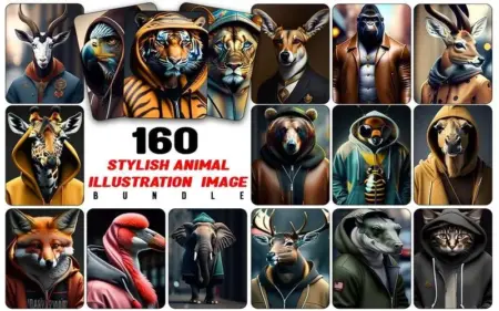 A collage of cool Animals pictures like Tiger, Deer, Cat, Cheetah dressed in stylish clothes