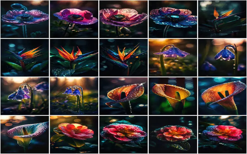 Beautiful Flowers in Waterdrop Photography: A Collage