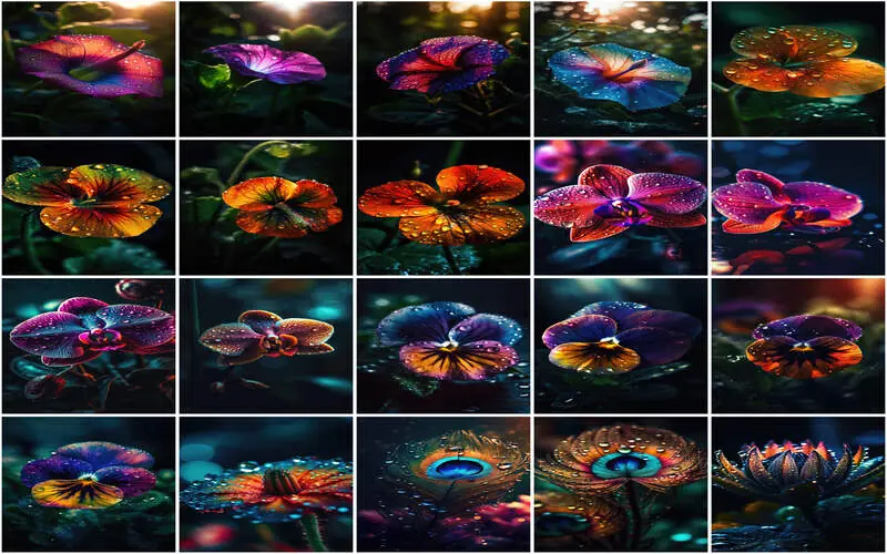 Collage Showcasing Beautiful Flowers Captured in Waterdrops