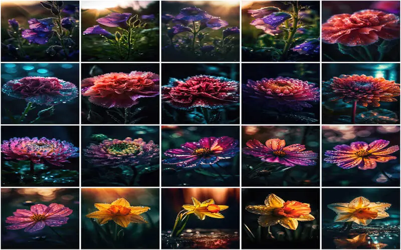 Collage of Beautiful Floral Waterdrop Photos Featuring Various Flowers