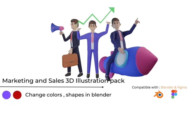 3 3D Characters Illustrations preview of Marketing and Sales Humans.