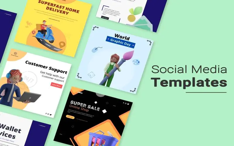 Preview of Social Media Templates of the bundle.