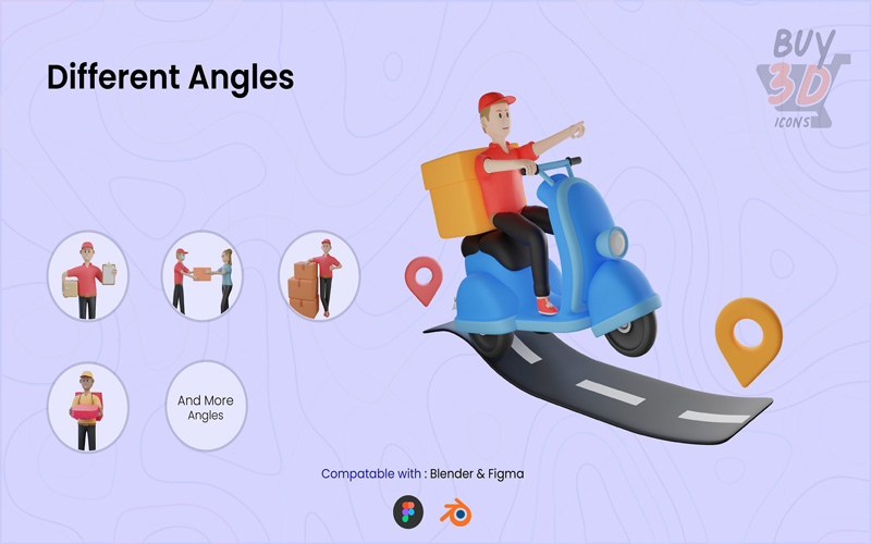 Image showing, a 3D character riding a scooter which is under the feature of 3D Characters Illustration Bundle that is can be seen via different angles.