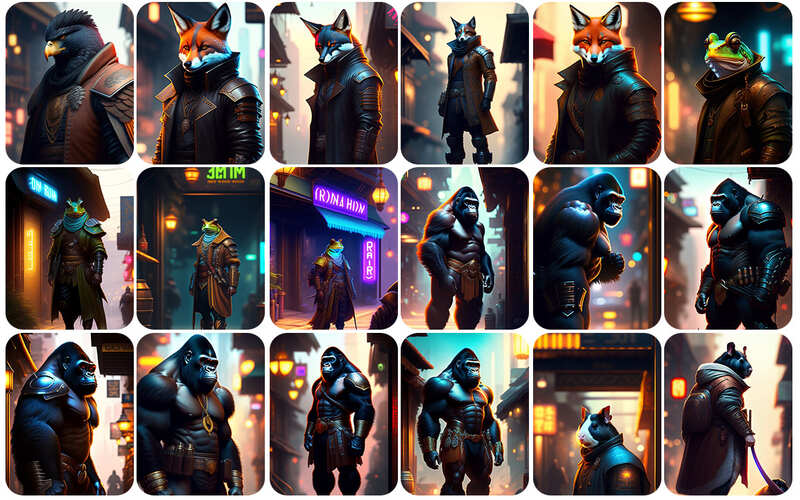 A dramatic collage of animals in armor, evoking a sense of strength and nobility