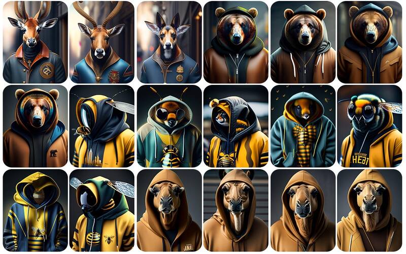 A collage of Various animals like dove, stag, horse and more