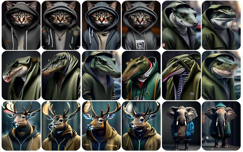 Animal Illustration Images Preview 5 with a collage of cats, alligators, deer and elephants