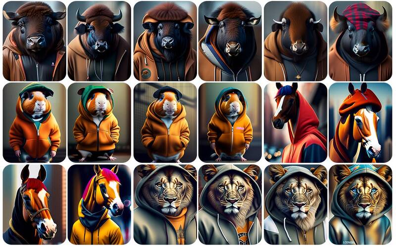 Animal Illustration Images Preview 7, A collage of bulls, mouse, horses and tigers