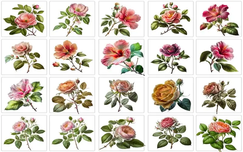 Collage or hibiscus and rose images