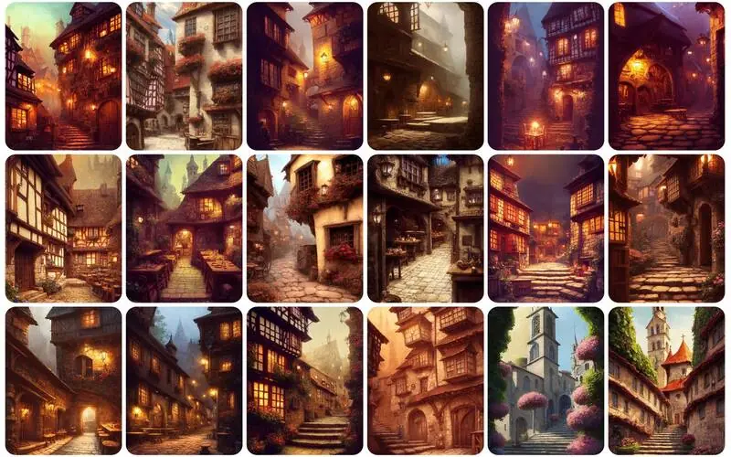 A collage of 110+ Renaissance-inspired paintings featuring classical themes and rich, vibrant colors