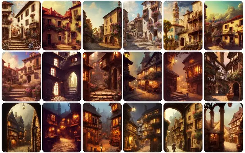 A collage of Renaissance-inspired paintings featuring classical themes and rich, vibrant colors - Painting stock images