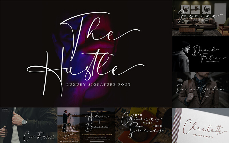 The Hustle font collection collage of texts