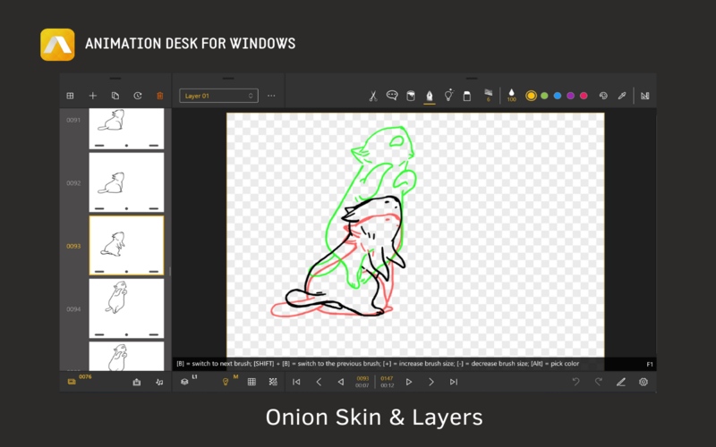 Onion Skin and Layers available in Animation Desk.