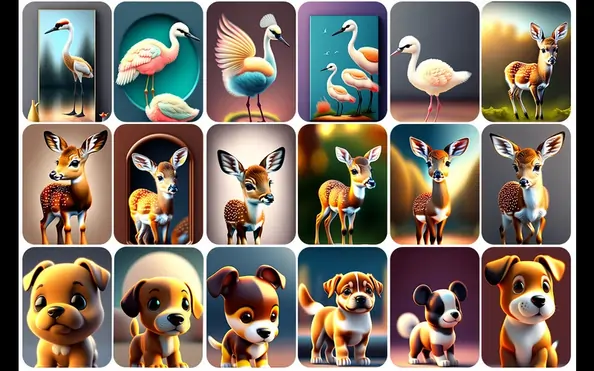 A collage that includes baby ducklings, baby deer, and puppies. cute puppy pictures