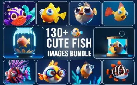 Collage of 13 different types of cute little fishes.