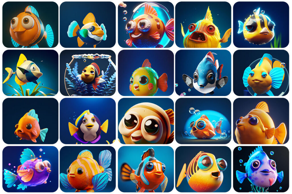 A collage of 20 Cute Fish Images.