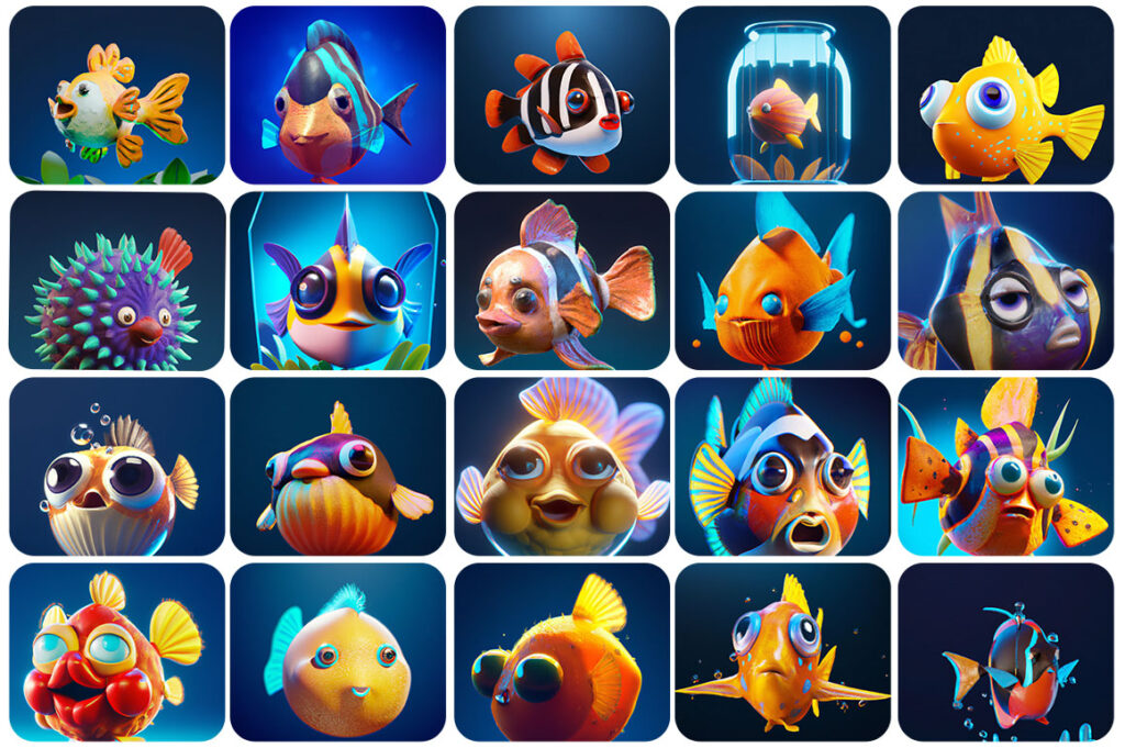 A collage of 20 Fishes included in this bundle.