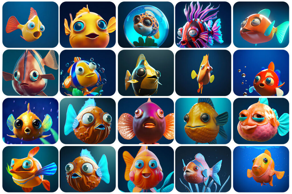 A collage of 20 Fishes included in this collection.