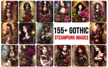 A collage of 16 Gothic Images of women.