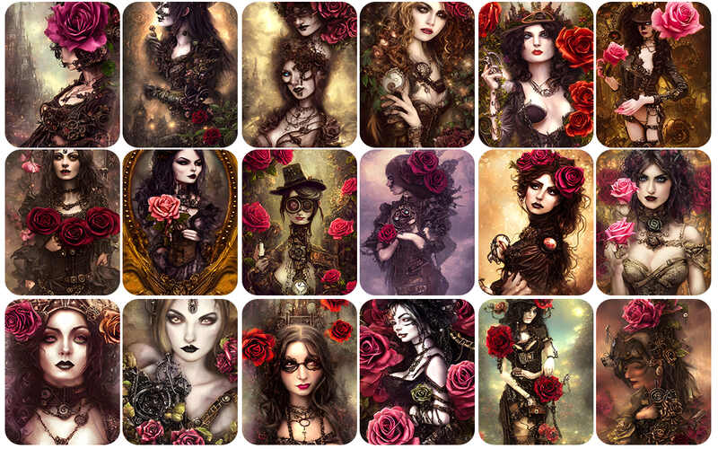 Carousal of images of women in Gothic theme