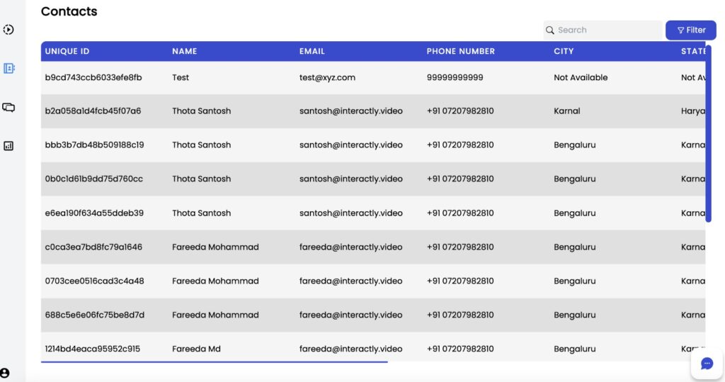 Contacts List In Interactly