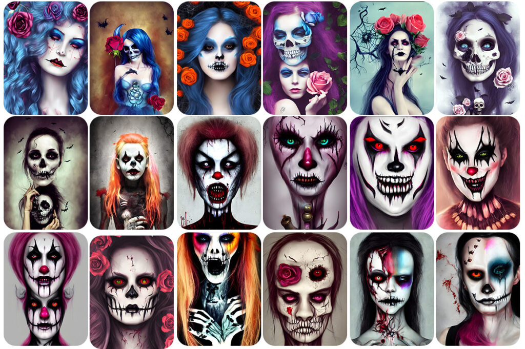 Collage of Spooky Colorful Female Skull Images