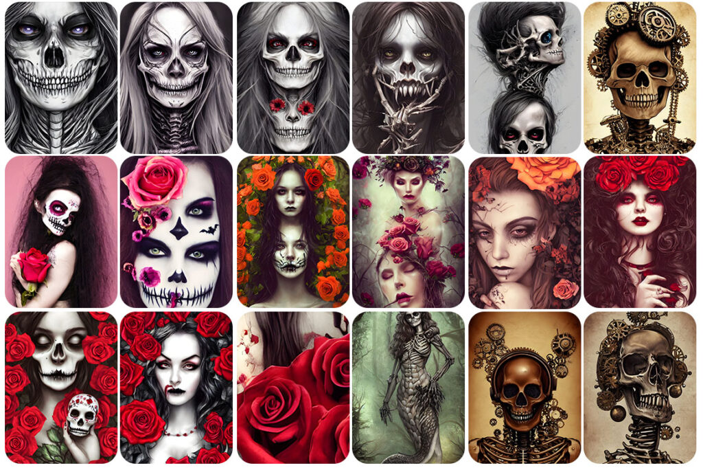 Collage of Diverse Skull images available in the skull images bundle