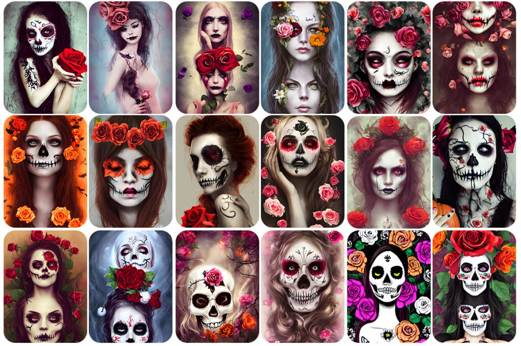 Collage of Skulls and Roses images