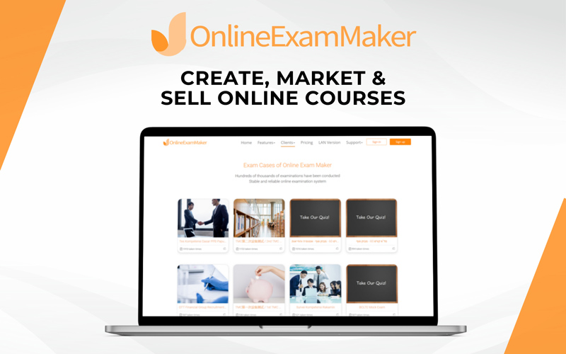 OnlineExamMaker Featured Image Displaying It's Dashboard On a Laptop screen.