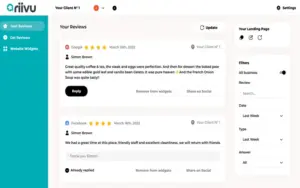 Riivu's interface showcasing dashboard and review management system