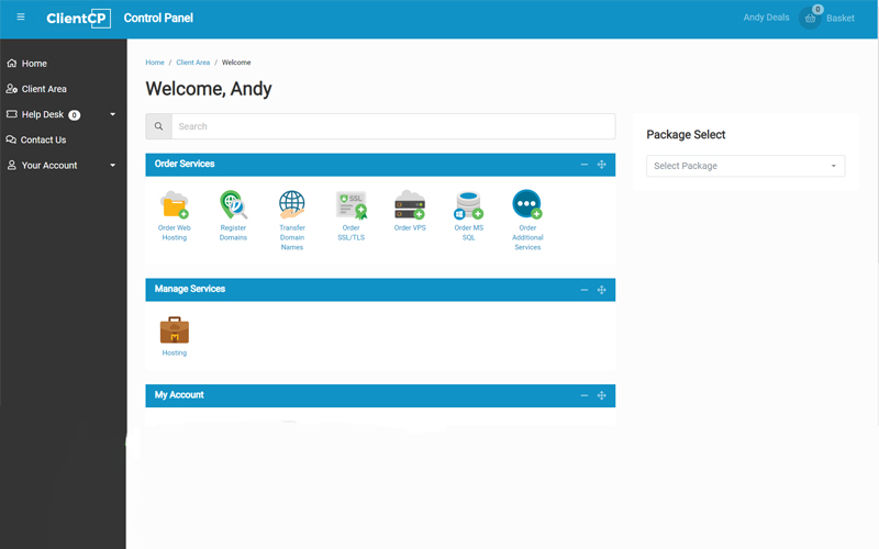 StartHost Home page dashboard